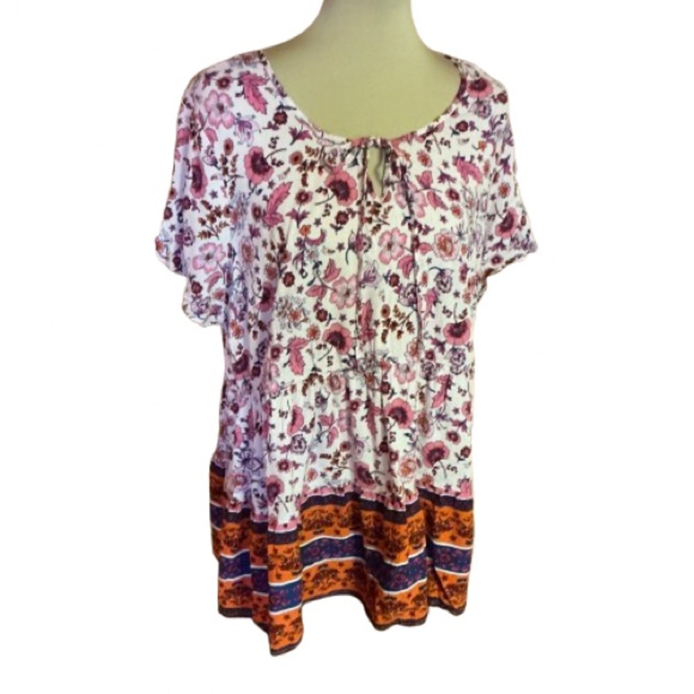 Torrid bright floral boho hippie chic peasant top